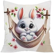4sleep Easter pillowcase, velour, 40 × 40 cm, Bunny on a swing - Pillowcase