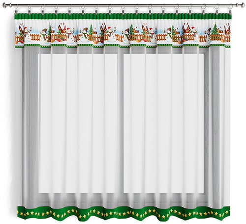 4sleep Finished Christmas curtain 300 × 140 cm, Snowmen green - Curtain - Main image