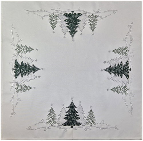 4sleep Christmas tablecloth trees green and silver on white 40 × 140 cm - Tablecloth - Main image