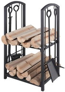 Wood stand steel with fireplace tools 5 pcs 41 × 30 × 73 cm black - Firewood Rack
