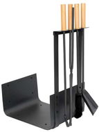 Krbový stojan Sada krbového nářadí s košem na dřevo 4 ks 43 × 30 × 63,5 cm dřevo/šedá - Krbový stojan