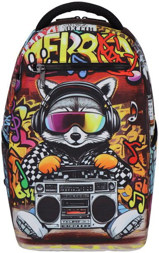 FUTUREDEAL RUKKY ART Raccoon Radio, 20L - School Backpack - Main image