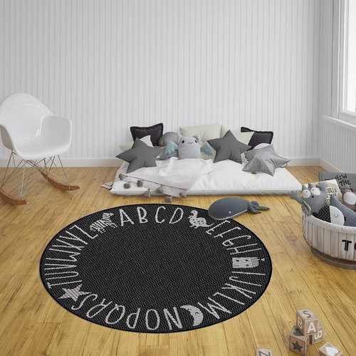 Dětský kusový Flatweave 104885 Black/Cream kruh 160×160 cm kruh - Koberec - Main image