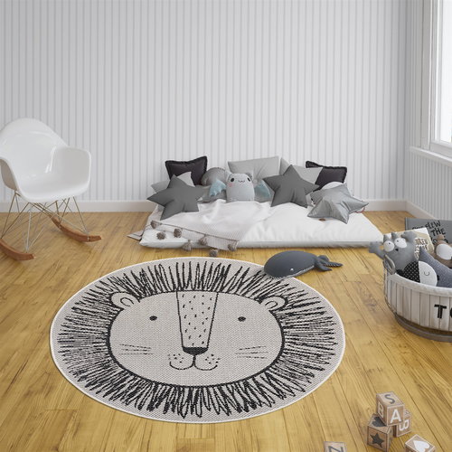 Dětský kusový Flatweave Kids Rugs 104881Cream/Black 120×120 cm kruh - Koberec - Main image