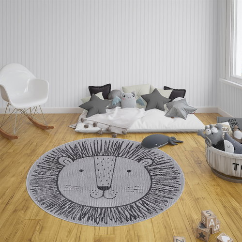 Dětský kusový Flatweave Kids Rugs 104883 Silver/Grey 120×120 cm kruh - Koberec - Main image
