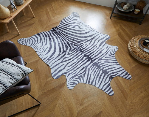 Kusový Fau× Animal Zebra Print Black/White 155×190 tvar kožešiny cm - Koberec - Main image