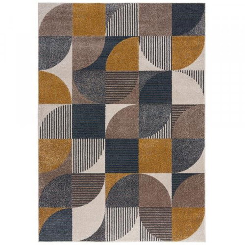 Kusový koberec Rio Retro Geo Blue/Ochre 120×170 cm - Koberec - Main image