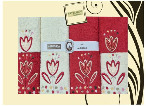 4sleep Gift set of ARTIBORDA towels, 6 pcs, colour red/cream 172 - Towel Set - Main image