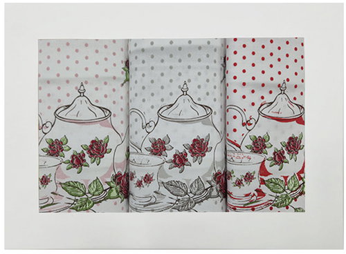 4sleep Set of kitchen cotton tea towels, 3 pcs, Tea service rose - Kitchen Towel - Main image