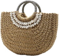 eCa T162 Wicker handbag with shells brown - Handbag