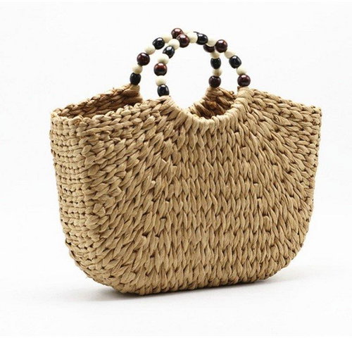eCa Wicker bag with beads XXL brown - Handbag - Main image