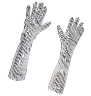 Funny Fashion Long gloves with sequins, 45 cm - silver - Costume Accessory