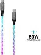 FIXED LED Cable USB-C / USB-C so svietiacim efektom a podporou PD 1,2 meter 60 W opletený dúhový - Napájací kábel