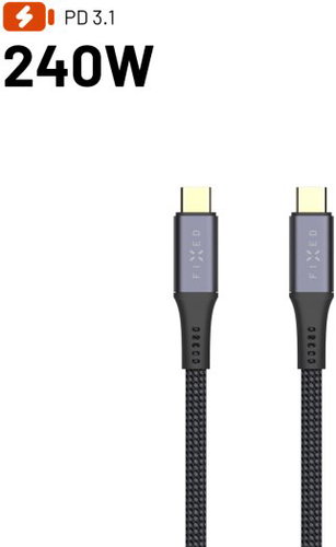 FIXED MultiMedia Cable s konektory USB-C/USB-C PD 3.1 USB4 Gen3 40Gbps 8K60Hz 240W 0.35m černý - Adatkábel - Fő fotó
