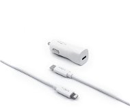 FIXED Car USB-C kimenettel és USB-C / Lightning kábellel PD 1 méteres MFI 18W fehér - Autós töltő