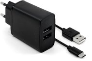 FIXED Smart Rapid Charge 2 x USB + 1m USB to USC-C kábel - 15W, fekete - Töltő adapter