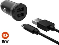 FIXED 2× USB kimenet + USB/USB-C kábel, 1 m, 15 W Smart Rapid Charge, fekete - Autós töltő