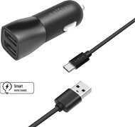 FIXED Smart Rapid Charge 15W mit 2 x USB Ausgang und USB/USB-C Kabel 1 m - schwarz - Auto-Ladegerät