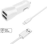 FIXED Smart Rapid Charge 15 W 2x USB kimenettel és USB/Lightning kábellel MFI tanúsítvány, fehér - Autós töltő