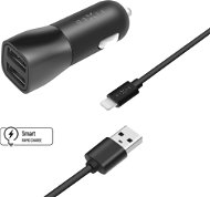 FIXED s 2× USB výstupom a USB/Lightning kábel 1 meter MFI certifikácia 15 W Smart Rapid Charge čierna - Nabíjačka do auta