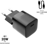 AC Adapter FIXED PD Rapid Charge Mini with USB-C output and USB-C/Lightning cable support PD 1m MFI 20W black - Nabíječka do sítě
