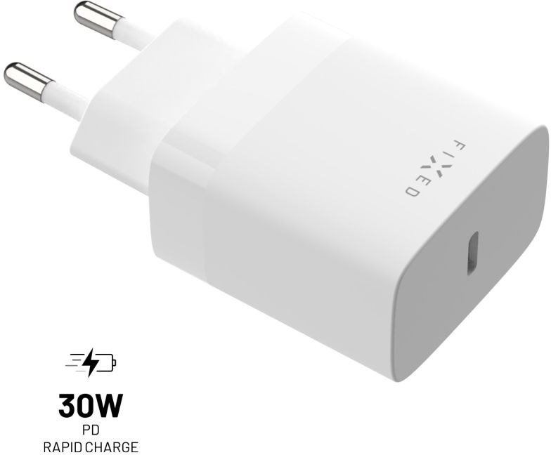 FIXED Töltőfej USB-C kimenettel és PD támogatással, 30 W, fehér
