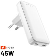 FIXED Slim Traveller GaN PD 45W s 2x USB-C výstupem s vyměnitelnými adaptéry bílá - Nabíječka do sítě