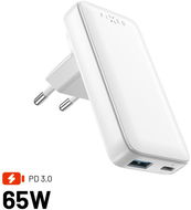 FIXED Slim Traveller GaN PD 65W s USB-C a USB výstupem s vyměnitelnými adaptéry bílá - Nabíječka do sítě