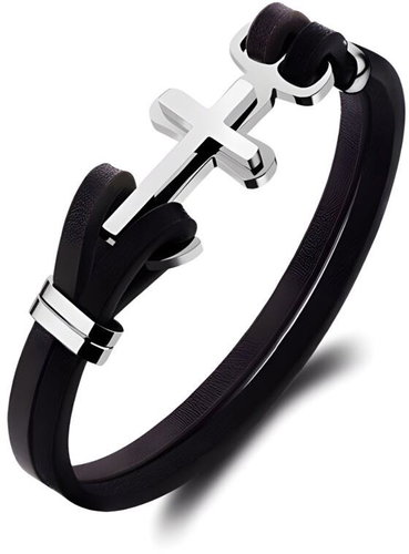 Gaira Leather bracelet with cross 30255-10 black - Bracelet - Main image