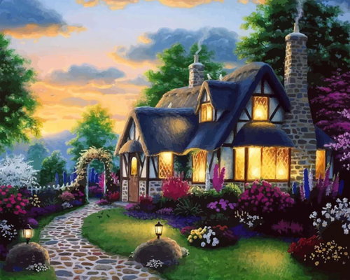 Gaira House in the flower garden M992172 - Painting by Numbers - Main image