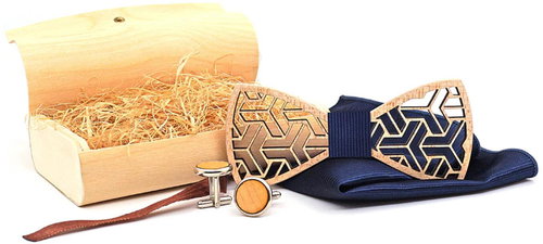 Gaira Wooden cufflinks with bow tie and handkerchief 709204 - Cufflinks - Main image