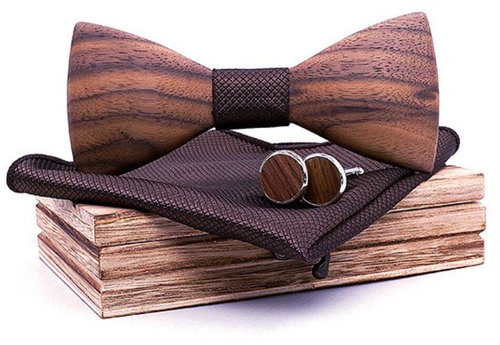 Gaira Wooden cufflinks with bow tie and handkerchief 709219 - Cufflinks - Main image