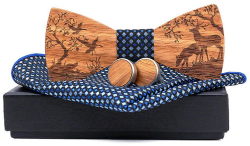 Gaira Wooden cufflinks with bow tie and handkerchief 709227 - Cufflinks - Main image