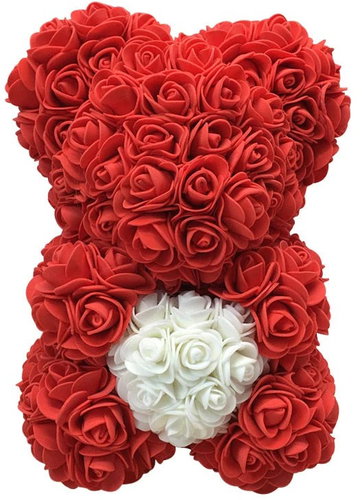 APT Red teddy bear made of roses in gift box, 23 cm - Rose Bear - Main image
