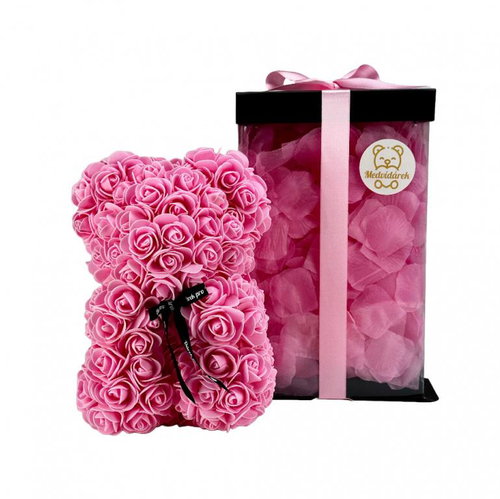 Teddy Bear Romantic Rose Teddy 25 cm pink with pink petals - Rose Bear - Main image