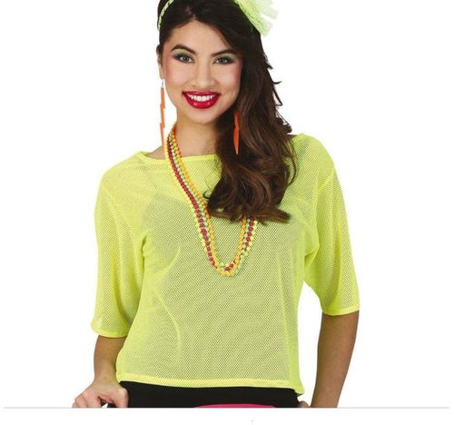 GUIRCA Yellow mesh retro t-shirt - neon - 80s - disco - Costume - Main image