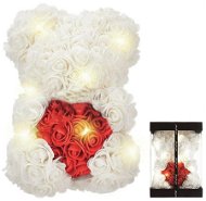 APT Medvěd z růží ze srdcem 25 cm, bílý - Medvedík z ruží