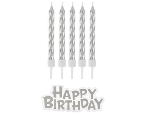 GoDan Birthday Candles - Happy Birthday - silver, 16 pcs 7 cm - Candle - Main image