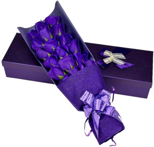 Teddy Bear Bouquet of Soap Roses in a gift box, purple - Rose Bear - Main image