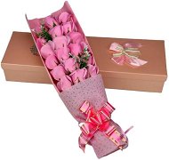 Medvídárek kytice z mýdlových růží v dárkovém boxu, růžové - Rose Bear