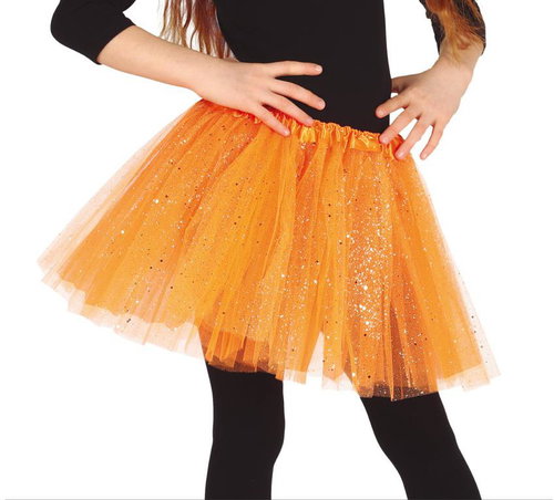 Guirca Children's tulle tutu skirt with sequins 30 cm, orange - Costume Accessory - Main image