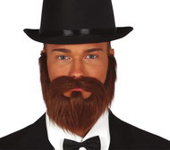 Guirca Brown beard with moustache on rubber - Costume Accessory