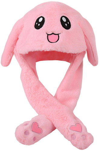 Excellent Plush hat with movable ears - Pink bunny - Party Hats - Main image