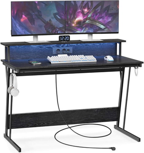 Songmics Hill gaming table with LED lighting black - Gaming Desk - Main image