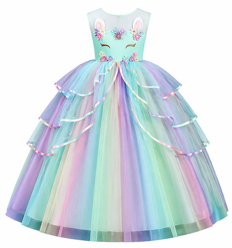Princess Pohádkové šaty duhové vel. 110 - Zelený jednorožec - Costume - Main image