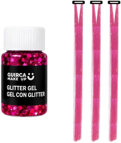 Guirca Festival set Glitter hair tinsel + pink face glitter gel 20g - Costume Accessory - Main image