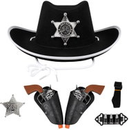 Rappa Cowboy Set for Kids, Sheriff Hat, 2 Guns with Holsters and Belt - Wide-Brimmed Hat