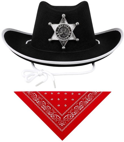 Rappa Cowboy Set for Children, Sheriff's Hat, Red Western Scarf - Wide-Brimmed Hat - Main image
