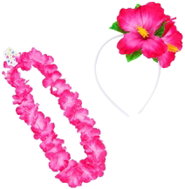 Rappa Havajská sada HAWAII, růžový květinový věnec a čelenka - Costume Accessory