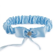 Empt satin wedding garter with bow and rhinestone flower - light blue - Costume Accessory